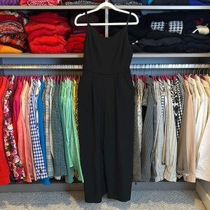 Nine West black v neck sleeveless 2 pocket adjustable strap jumpsuit size S